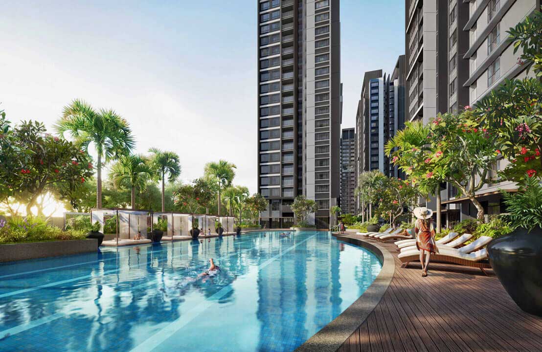 Hồ bơi nội khu Celesta Gold cạnh các tòa căn hộ